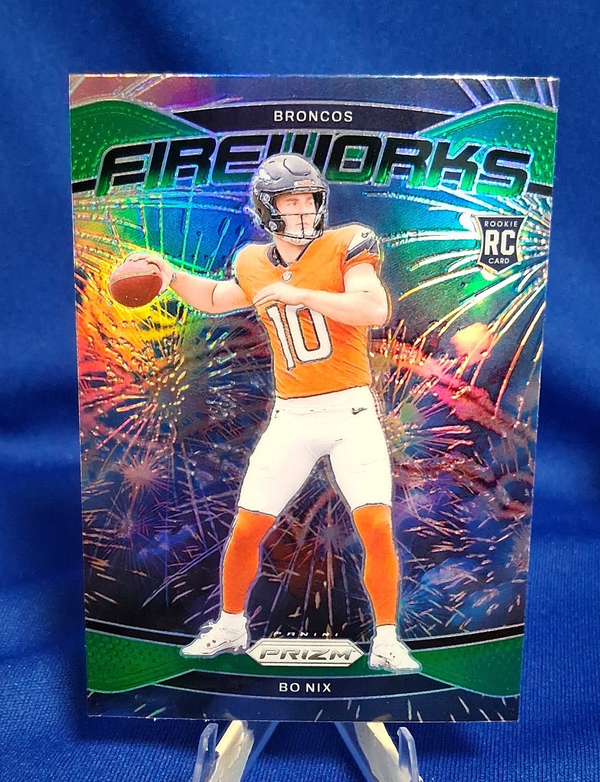 2024 Panini Prizm - Fireworks Bo Nix #23 Green Prizm (RC)