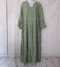 April Cornell Dress 2W 2X Green Floral Dress Pockets Maxi Prairie Cottagecore