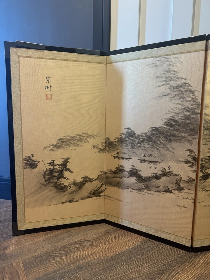 Japanese Antique Byōbu 4 Panel Silk Screen/Hanging Painting ‘Showa’ Period. - Image 2 of 4