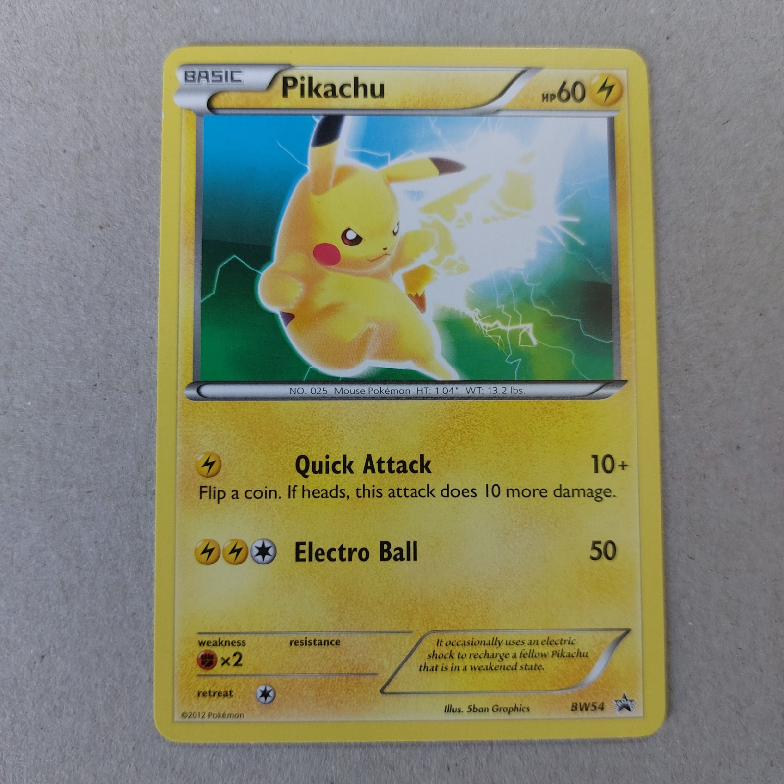 Pikachu BW54 Rare Promo BW Black & White Non-Holo MP 2012 Pokemon Card
