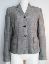 Kasper Women's Blazer Size 4 Black White Woven 3 button Notch Long Sleeve FLAW