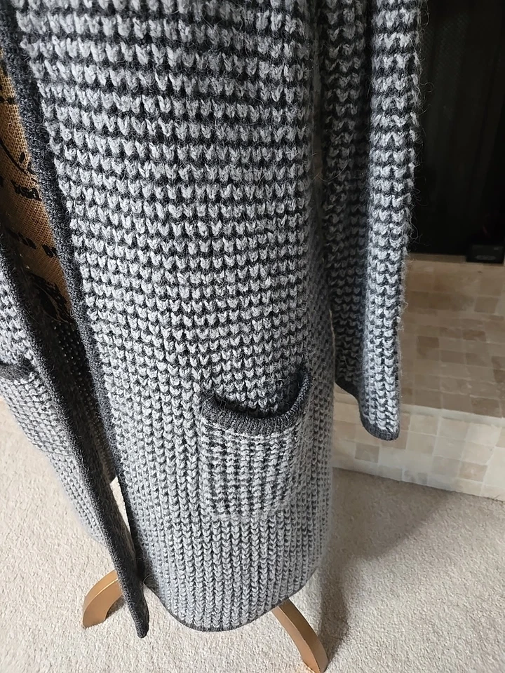 SUTTON STUDIO Mujer 2X Lana Alpaca Mohair Cárdigan Suéter Abierto Gris Blanco Foto 3 de 4