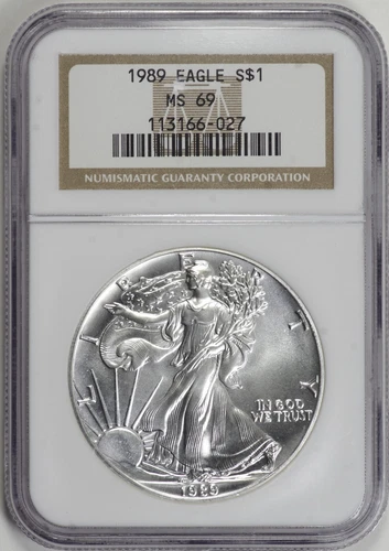 1989 American Silver Eagle $1 NGC MS69, Classic Brown Label [21F03]
