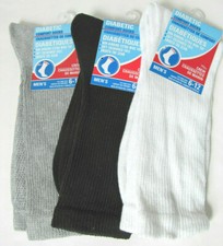 Mens Crew Diabetic Comfort Socks Size 6-12 Non Binding Wide Loose Top 3 Pair O