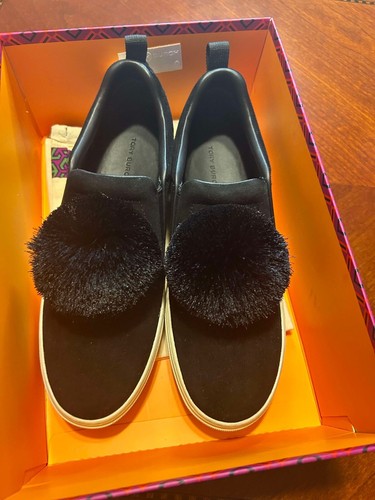 Schöne Tory Burch Pom Pom schwarze Damen Sneaker Schuhe Gr. 10,5 Wildleder Plateau - Bild 2 von 10