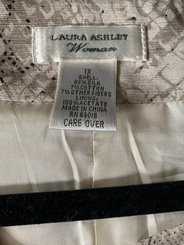 Laura Ashley Woman Blazer Jacket 1X Animal Print Collarless Ivory Silk Cotton - Picture 10 of 12