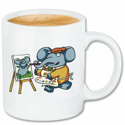 Kaffeetasse ELEFANT ALS MALER DER EIN BILD MALT ELEFANTEN RÜSSELTIER AFRIKANISCH