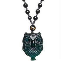 Collar de búho obsidiana arco iris natural colgante amuleto cuentas con cadena de cuentas