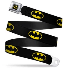 DC Comics Batman Black/Yellow Webbing Seatbelt Buckle Belt Official Licensed
