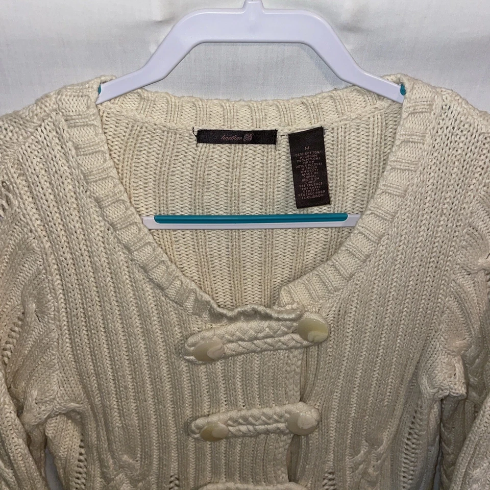 Heather B Womens Cable Knit Sweater Size Medium Ivory Going Out Party 3/4 Slv - Image 3 of 4
