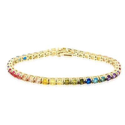 925 Sterlingsilber 4 mm vergoldet Multicolor Regenbogen CZ Tennis Armband 7,25''