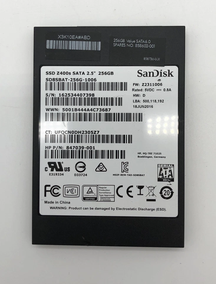 SANDISK SSD Z400s - SD8SBAT-256G-1006 - 2,5" SATA III 256 GB