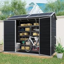 8'x4' Outdoor Resin Storage Shed Tool Shed with Floor & Lockable Doors Black