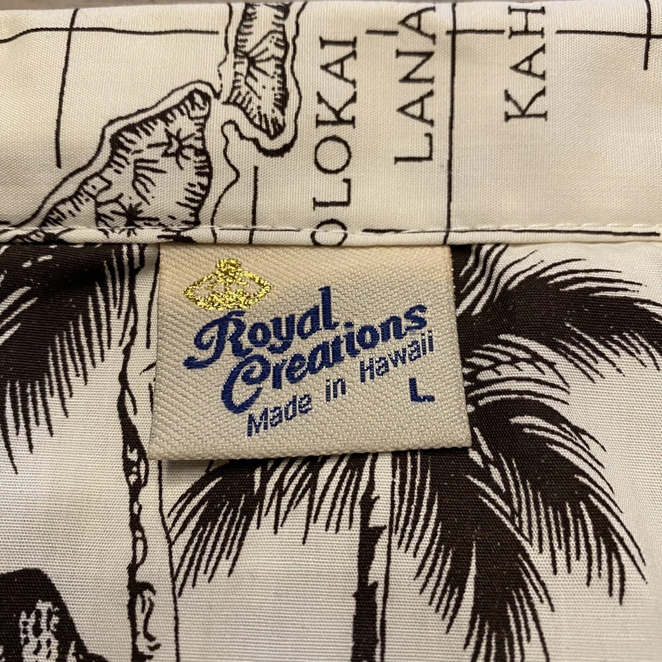 Camisa Hawaiana Royal Creations Para Hombre L Beige Negra Cuadrícula Líneas Mapa Islas Brújula Foto 2 de 4