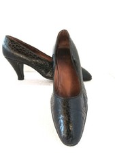 Vintage PANCALDI Shoes Black Crocodile Handmade Heels Sz 5 1960's Italy