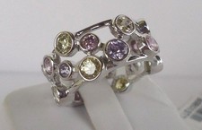 925 STERLING SILVER LADIES BAND/SZ 5-9 W/ 10 CTS MULTI-COLOR GEMSTONES /AMAZING