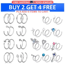 1Pair Single/Double Hoop Nose Ring Surgical Steel Lip Ring Tragus Earrings 20G