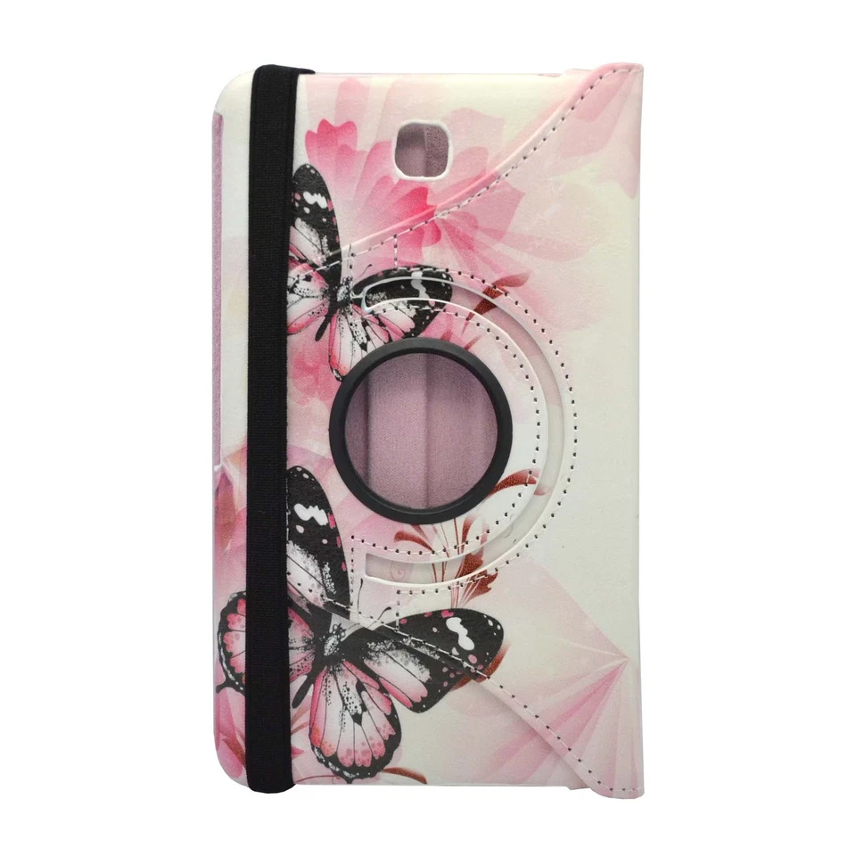 CASE FOR SAMSUNG GALAXY TAB 3 7" RED FLOWER BUTTERFLY PRINT 360 ROTATING COVER  - Image 2 of 4