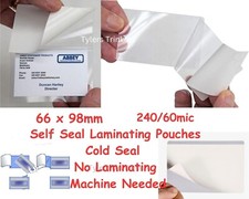 10 Self Seal Laminating Pouches ID Credit Business Card Cold 66x98mm 240/60 Mic