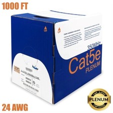 1000FT Cat5e Ethernet Network UTP Cable CMP Plenum Solid Copper Wire 24AWG Blue