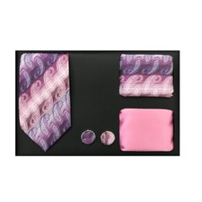 New formal Men's necktie solid  pattern hankie cufflinks 4 pc Gift Set Pink
