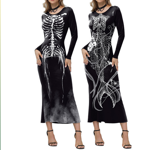 Women's Halloween Gothic Skeleton Dress Party Witch Dress Cosplay Party  Costumes | eBay
