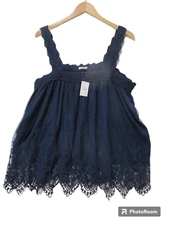 Sz 18W 20W NWT CATO Navy Blue LACE CROCHET Sleeveless Lined Tank Top Blouse NEW