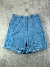 Karen Scott Womens Denim Shorts 14 Blue Jean Hi Waist Cuffed VTG Israel Cotton