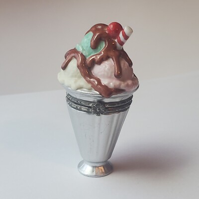 Vtg Sundae Delight  Trinket Box Porcelain Hinged Box rare find No Spoon