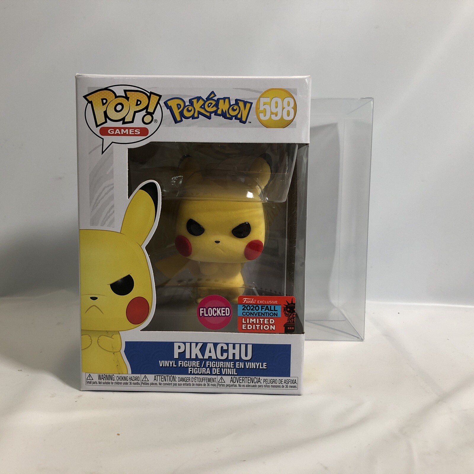 Figura De Pokémon Flocked Angry Pikachu (Funko Pop) #598 Protector Exclusivo De Nueva York