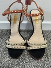 NEW TopShop Black Orange Tan Ankle Studded Strappy Suede Sandal Heels UK 38/US 8 — photo 2