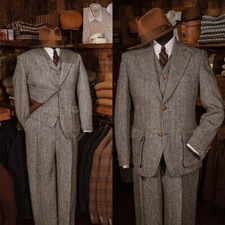 Herringbone-Anzug aus Tweed Einreihiger Reversekragen Winter Business Anzug