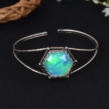 Promise Gift For Wife Cuff Bangle 925 Silver With Aurora Opal Bracelet Jewelry