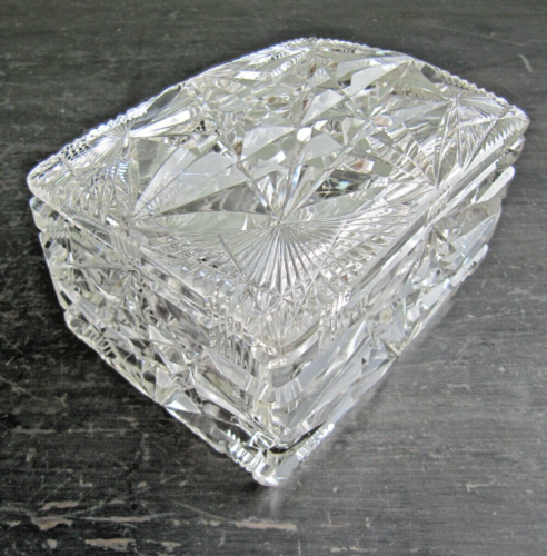 Antique Hand Cut Crystal Box with Lid - Foto 1 di 13