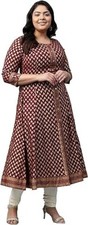 Indian Tunic Cotton Gold Print Anarkali Kurta for Women and Girls Designer Kurti