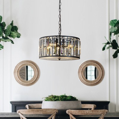 4-Licht Rund Elegant Kristall Kronleuchter Ø34cm Schwarz Modern hängend Lüster