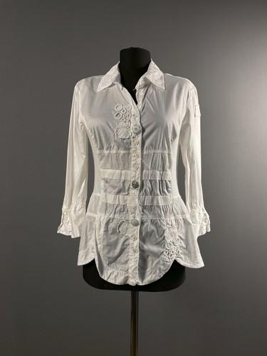 Bottega by Elisa Cavaletti White Long Sleeve Capri Blouse Shirt Top Tunic Size S