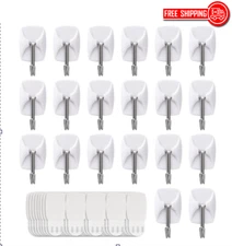 20 Small Hooks+40 Removable Strips White Wire Hanger Hooks Heavy Duty w Adhesive