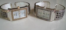 WOMEN'S SILVER & GOLD FINISH BANGLE CUFF FASHION DRESSY CASUAL WATCH