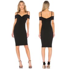 Nookie Phoenix Midi Sheath Dress Cold Shoulder Sleeve Scuba Crepe Black Size S