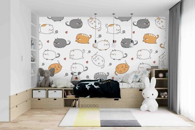 3D Cartoon Cats Seamless Wallpaper Wall Mural Removable Self-adhesive 138