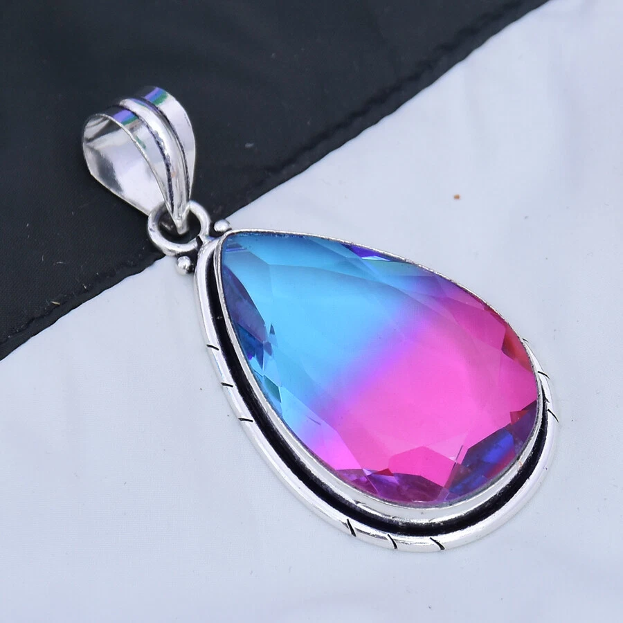 Spettacolare Multi Tormalina Gemma 925 Argento Sterling Mano Ciondolo BX-7 - Immagine 3 di 3