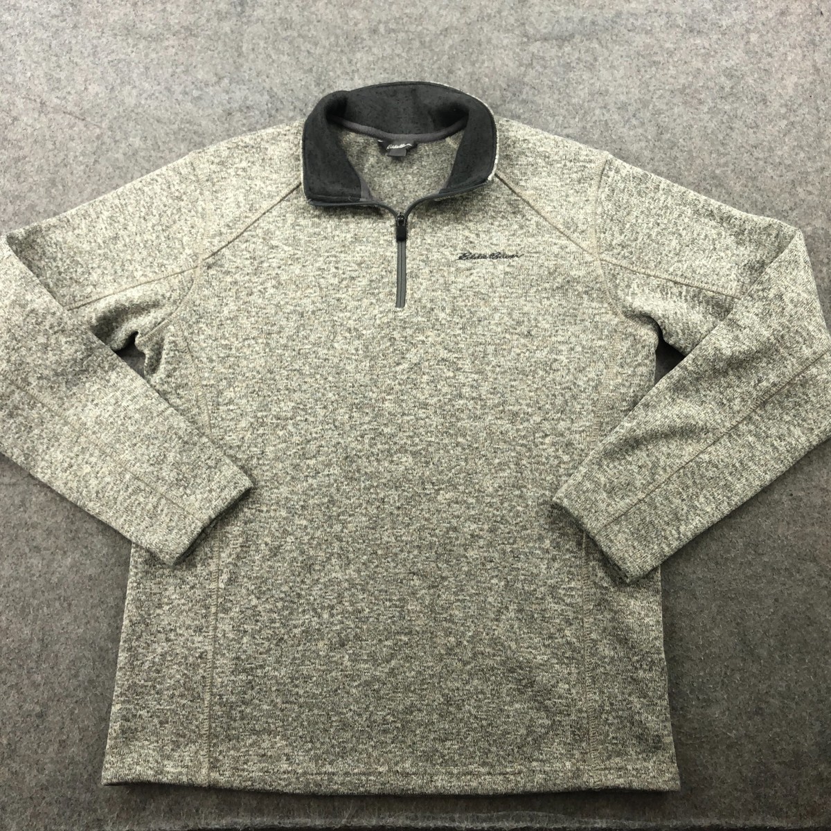 オーダー用 Eddie Bauer Sweater Men Large Gray 1/4 Zip Fleece Hiking Outdoors