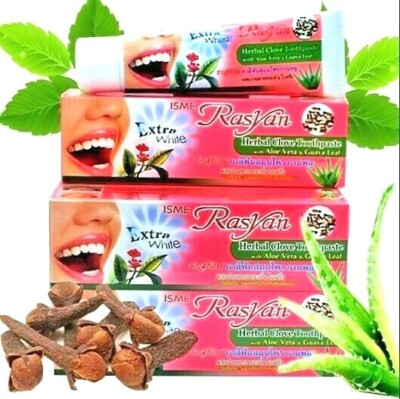 x12 Rasyan Thai Herb toothpaste White Aloe Vera Guava Leaf oil 100g.