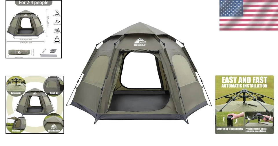 Tienda de campaña impermeable emergente instantánea para 4 personas - Fácil configuración y diseño reconfortante Foto 2 de 4