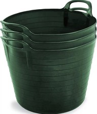 3 x 42L Green Large Flexi Tub Home Garden Flexible Storage Colour Bucket Basket