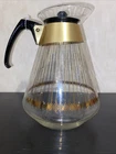 Rare Pyrex Vintage Glass Gold Stripe Coffee Pot 10 Cup Carafe With Lid