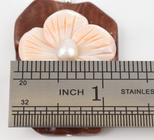 Sterling Silver 925 Redwood Marble MOP Flower Pendant Baroque Pearl 18" 1.1g - Picture 13 of 15