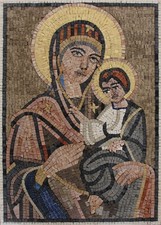 Mary and Jesus Icon Marble Mosaic