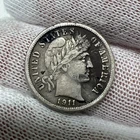 1911 Barber Dime. 90% Silver.  Nice Higher Grade Old US Coin!